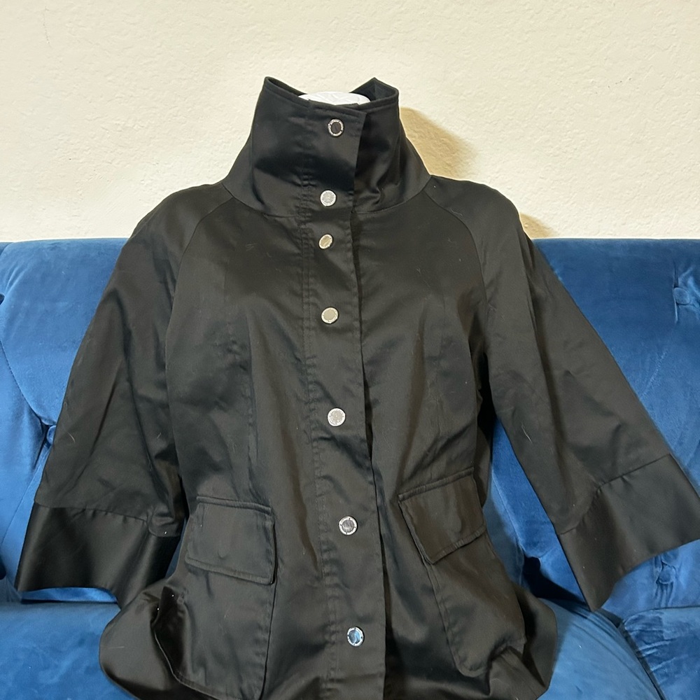 Adrienne Vittadini Black Trench Coat with High Collar